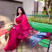 Khadi Red Wavy Saree