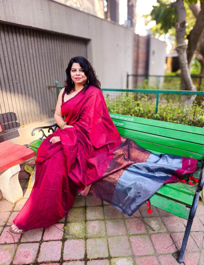 Khadi Red Wavy Saree
