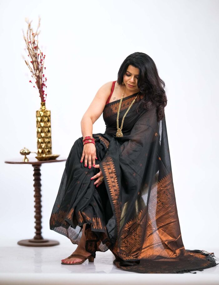 Geheri blue zari saree
