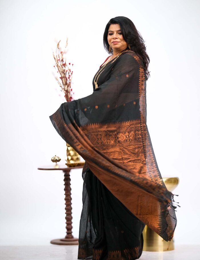 Deep tone zari saree in copper