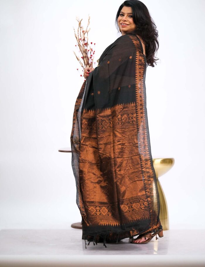 Dark indigo copper zari saree