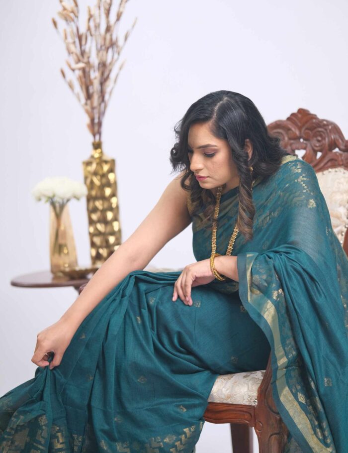 Soft teal khadi cotton drape