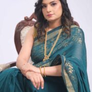 Teal cotton saree with zari detail