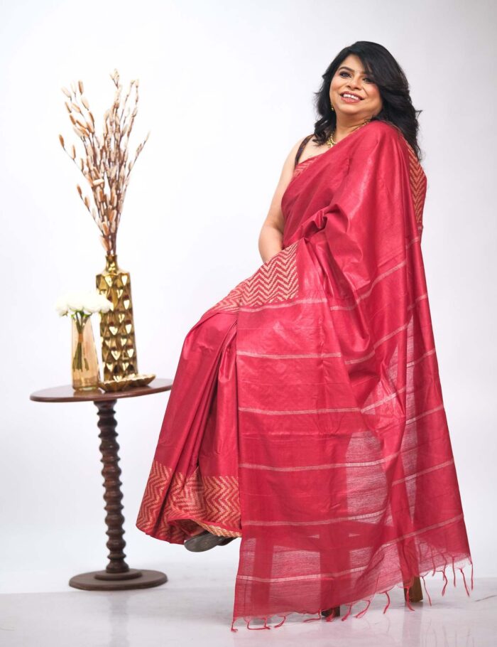 DSCF2803 Elegant red Katan saree