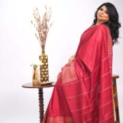 Sangria red Katan saree