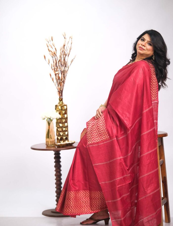DSCF2807 Sangria red Katan saree
