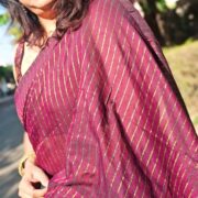 Wine khadi saree with khadi cotton weave and zari lining