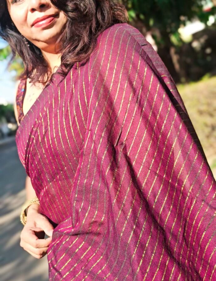 Wine khadi saree with khadi cotton weave and zari lining