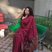 Red Khadi Cotton Saree