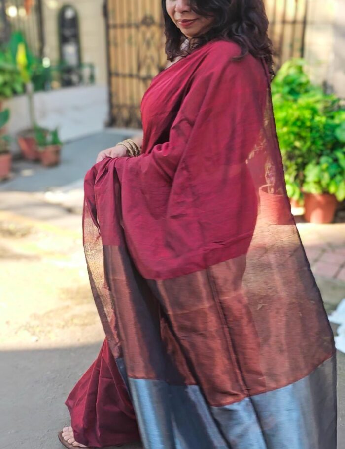 Red Khadi Saree Weave