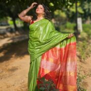 Handwoven Cherry Silk Saree