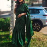 Soft khadi cotton saree in deep green with zari weave