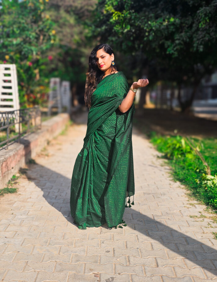 20250309_154927 Festive khadi cotton saree “Hari Lakeer” with zari stripes