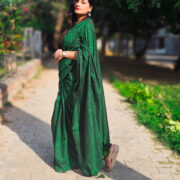 Traditional khadi cotton saree in green with zari pattern