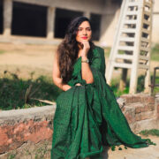 Green khadi cotton saree with gold zari lines