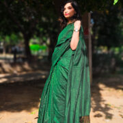 Hari Lakeer khadi cotton zari saree