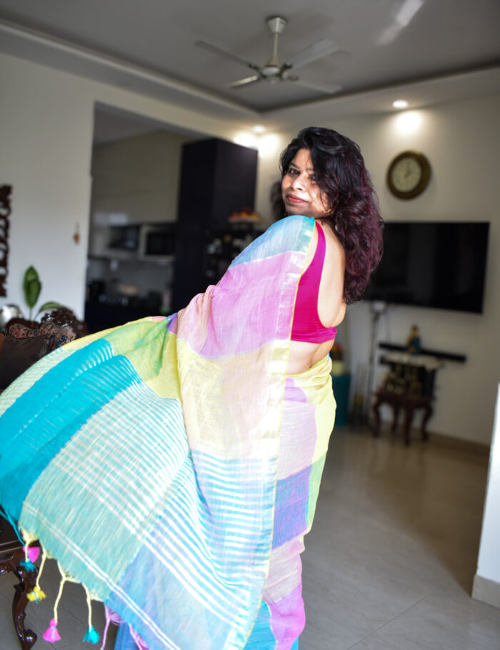 DSC_0013 Handloom pastel shatranj linen saree with zari