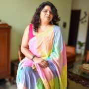 Soft pastel linen saree with zari detailing