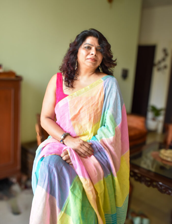 DSC_0022 Soft pastel linen saree with zari detailing