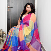 Pink Shatranj Linen Zari Saree