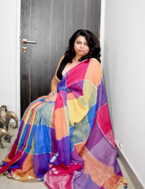 Pink Shatranj Linen Zari Saree