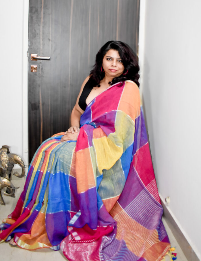DSC_0461 Pink Shatranj Linen Zari Saree