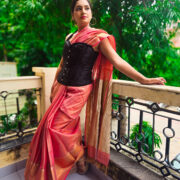 Shining Mars linen saree gold zari work