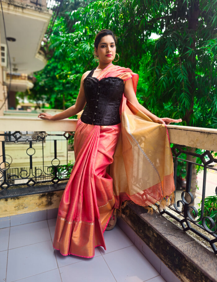 Shining Mars linen saree with zari border
