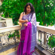 Silver tissue pallu with pink drape