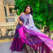 Pink and silver tissue silk saree
