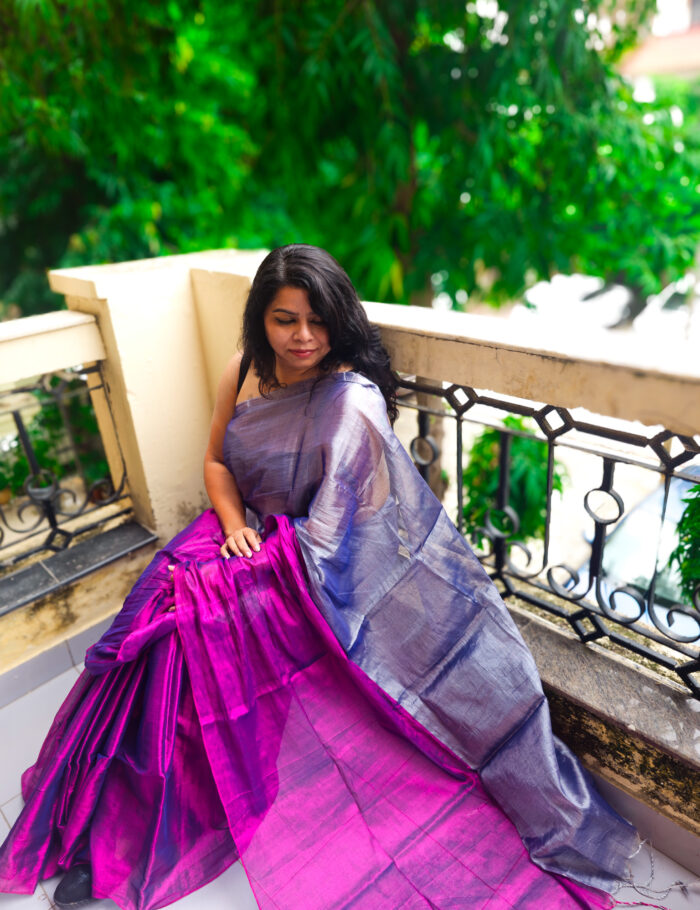 Chandi Gulab Rangi Zari Tissue Silk Saree