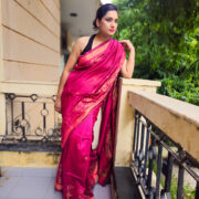 Pink khadi saree with zari
