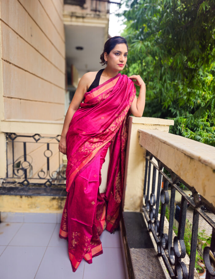 20250728_145314 Pink khadi saree with zari