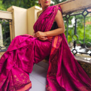 Pink khadi cotton saree