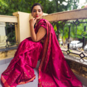 Pink cotton saree with zari border