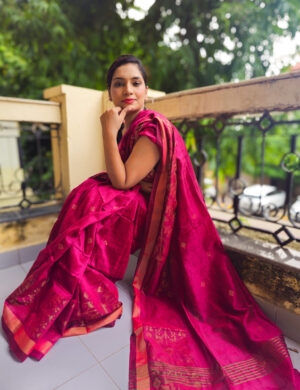 Pink cotton saree with zari border