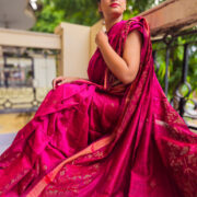 Pink saree with zari border