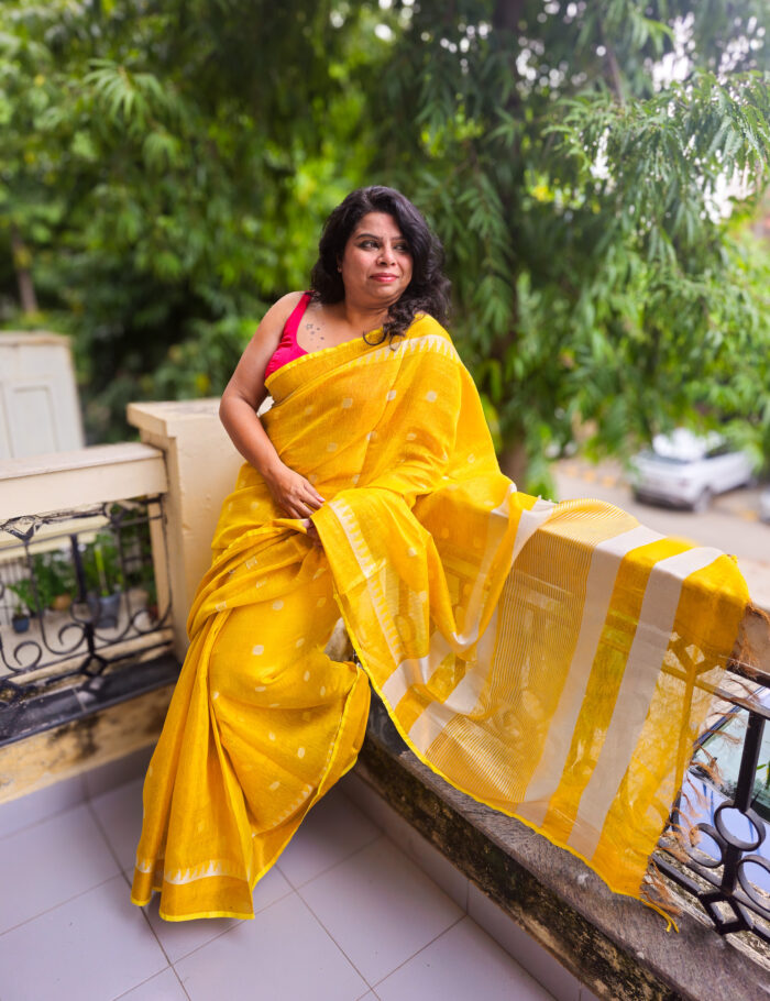 20250728_145936 Jupiter gold-zari linen saree elegant drape