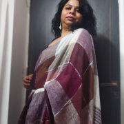 Brown Shatranj Linen Zari Saree