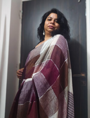 Brown Shatranj Linen Zari Saree