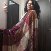 Natural brown linen saree with detailed zari motif
