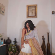 Natural linen saree in mogra hue with zari finish