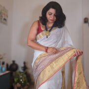 Mogra Linen handloom saree Saree with Zari Border