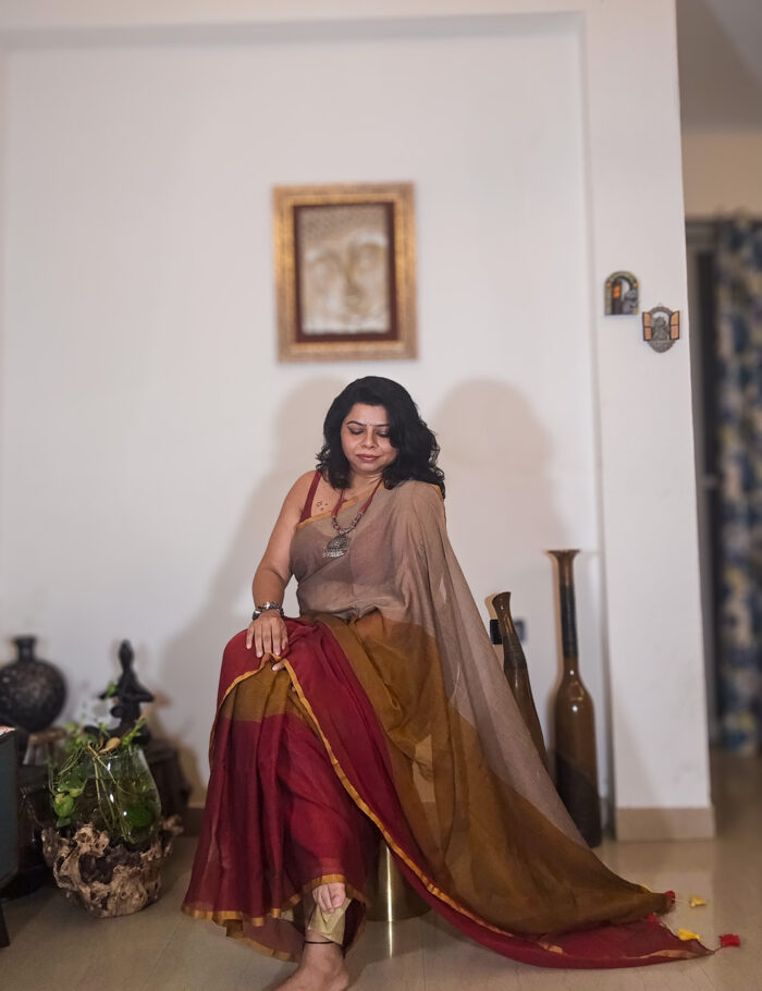 Soft mul cotton saree in muted beige