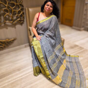 Soft linen saree in saleti tone with zari craftsmanship