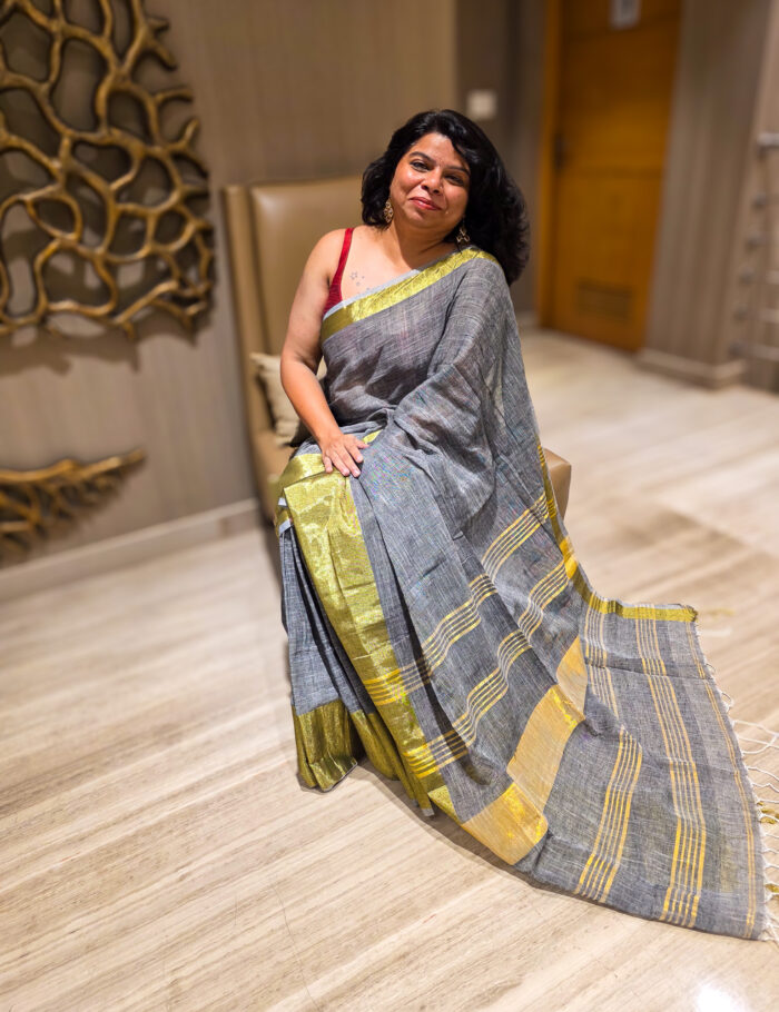 20250820_205707 Soft linen saree in saleti tone with zari craftsmanship