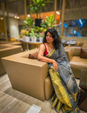 Saleti Khwab Linen Saree with Zari Border,