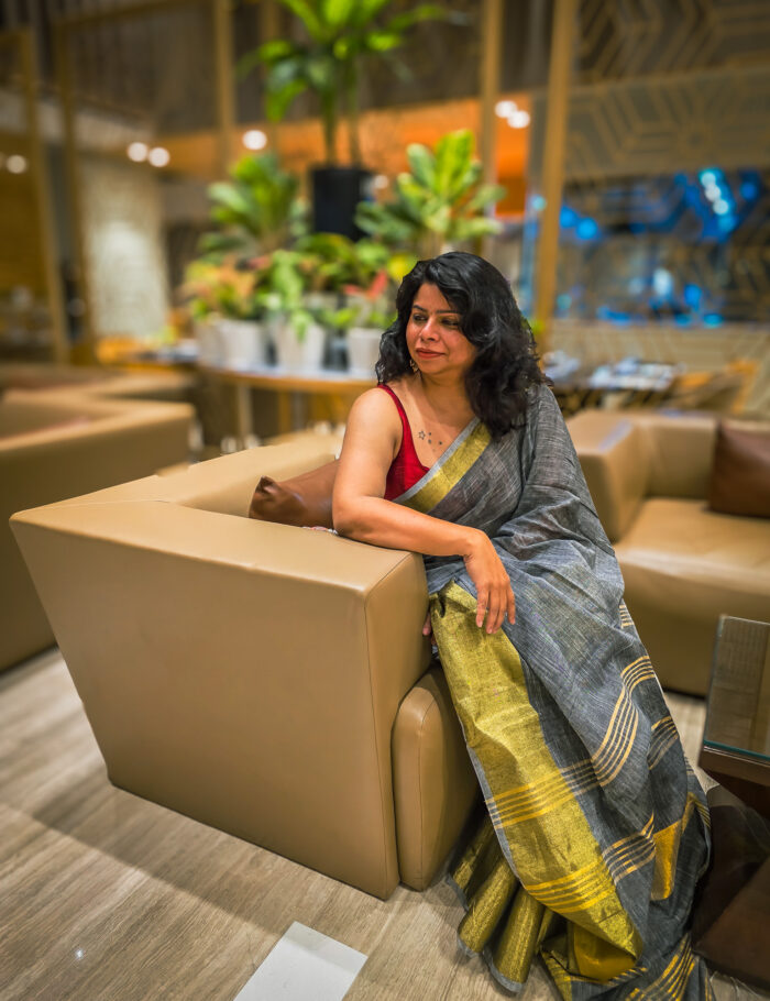 20250820_205849 Saleti Khwab Linen Saree with Zari Border,