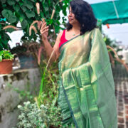 Tissue silk saree styled with minimal accessories