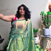 Elegant green saree with soft metallic sheen